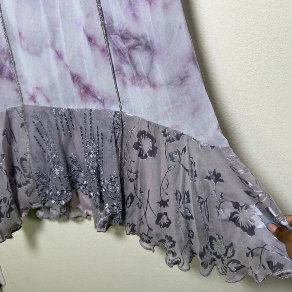 VTG 90s y2k Women Fairy Maxi Skirt XL Purple Tie Dye Burnout Velvet Ethereal